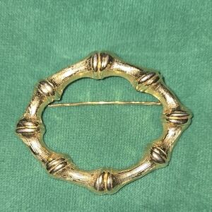 Monet Bamboo Oval 3" Brooch Gold Vintage Signed